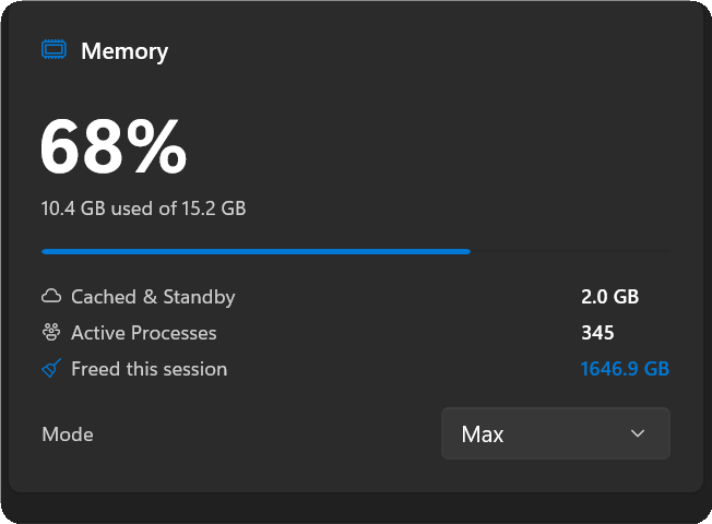 optiSYS memory dashboard