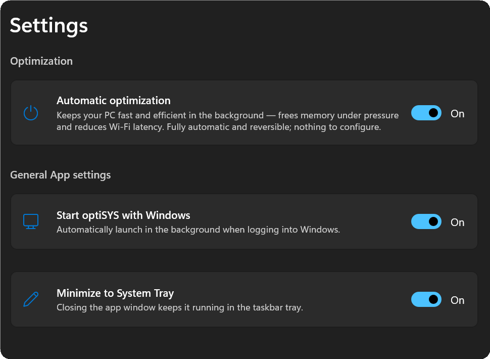 optiSYS settings